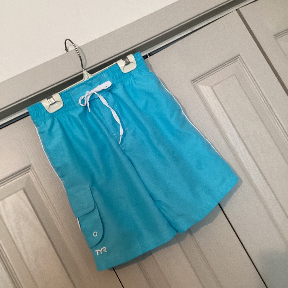 Boys Kids TYR swim suit trunks Sz M (8-10) Aqua blue